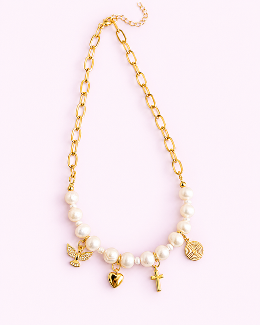 Dios Contigo Siempre Pearl Necklace